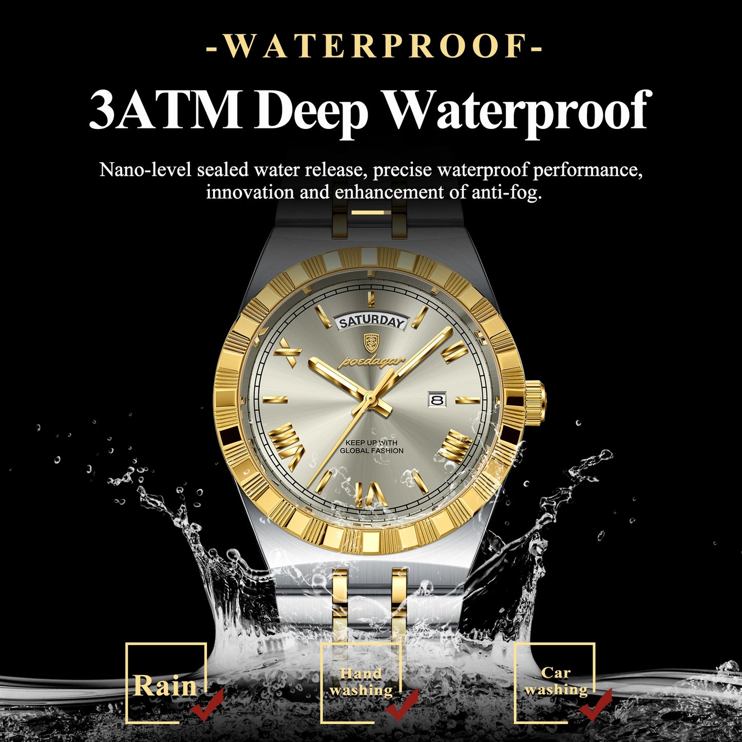 POEDAGAR Fashion Business Men's Watch Luminous Waterproof Week Date Luxury Man Wristwatch Stainless Steel Quartz Watches For Men Beauty World Shop