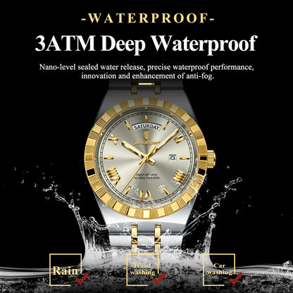 POEDAGAR Fashion Business Men's Watch Luminous Waterproof Week Date Luxury Man Wristwatch Stainless Steel Quartz Watches For Men Beauty World Shop