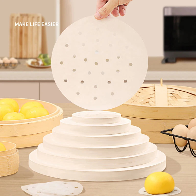 50pcs Bamboo Steamer Papers Disposable Non-Stick Steamer Mat Oil Paper Air Fryer Oven Kitchen Pan Pad Airfryer Bakpapier Beauty World Shop