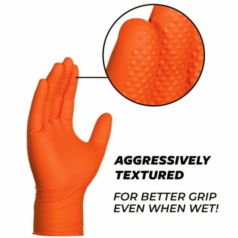Heavy Duty Orange Nitrile Gloves 8Mil Industrial Disposable Gloves with Diamond Textured Grip for Mechanic Safety & Work Gloves Beauty World Shop