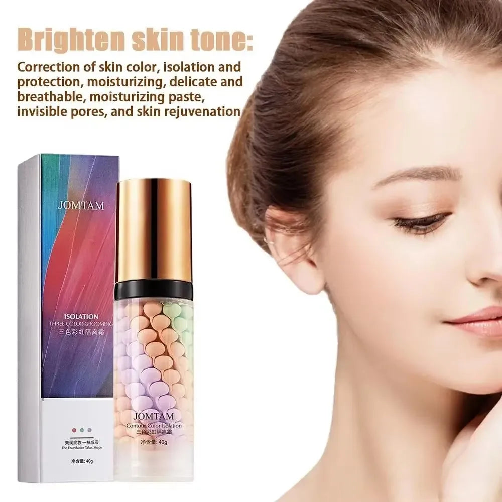 Face Makeup Primer Tri-color Cream Contour Color Isolation Waterproof Makeup Foundation Natural Makeup Base Cream 40g Beauty World Shop
