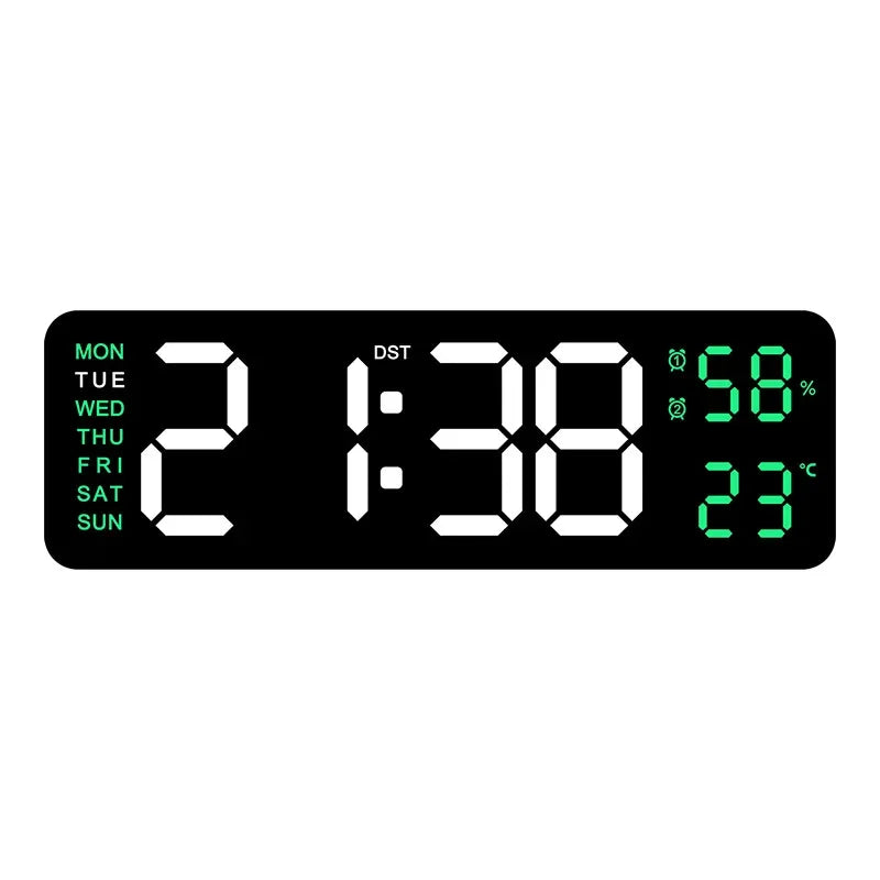 9 Inch Large Digital Wall Clock USB Powered TEMP Humidity Week Auto Dimmer DST Table Clock 12/24H Electronic LED Alarm Clock Beauty World Shop
