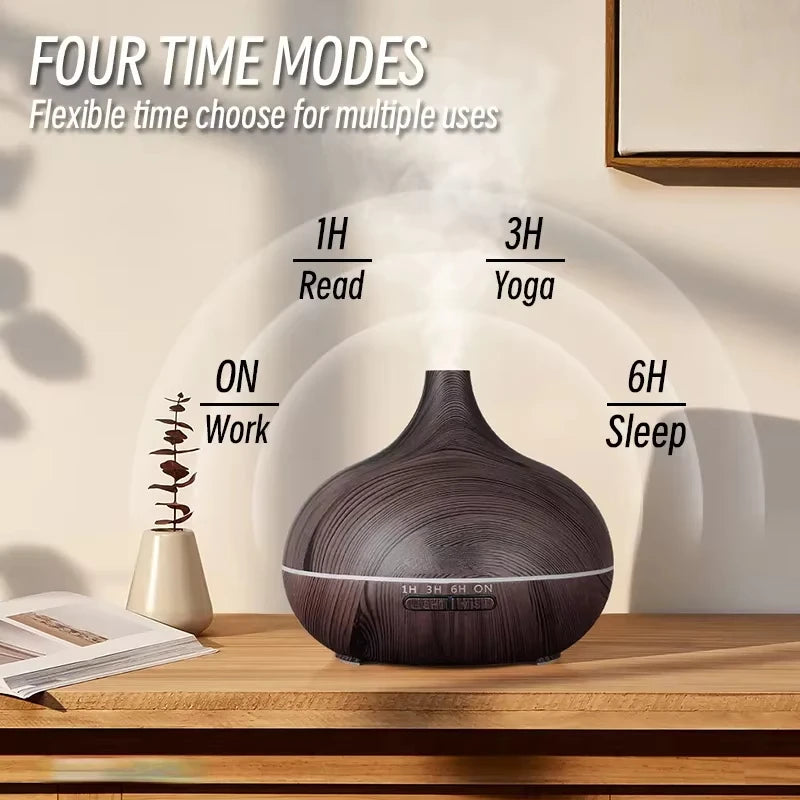 Air Humidifier Aromatherapy Essential Oil Diffuser Wood Grain 500ml Ultrasonic Remote Control 7 Color Lights For Home Bedroom ﻿ Beauty World Shop