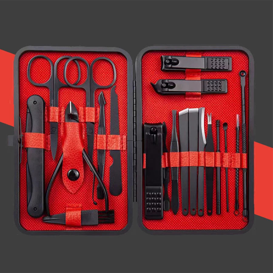7/10/12/18/20/24PCS Set Professional Manicure Set Kits Stainless Steel Fingernail Toenail Clippers Set with Leather Portable Beauty Fashion
