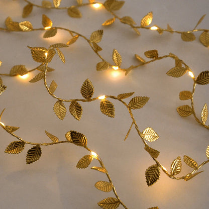 2M 20LED Golden Leaves String Fairy Lights For Wedding Birthday Party Decoration Home Garden Artificial Plant Garland Vine Light Beauty World Shop