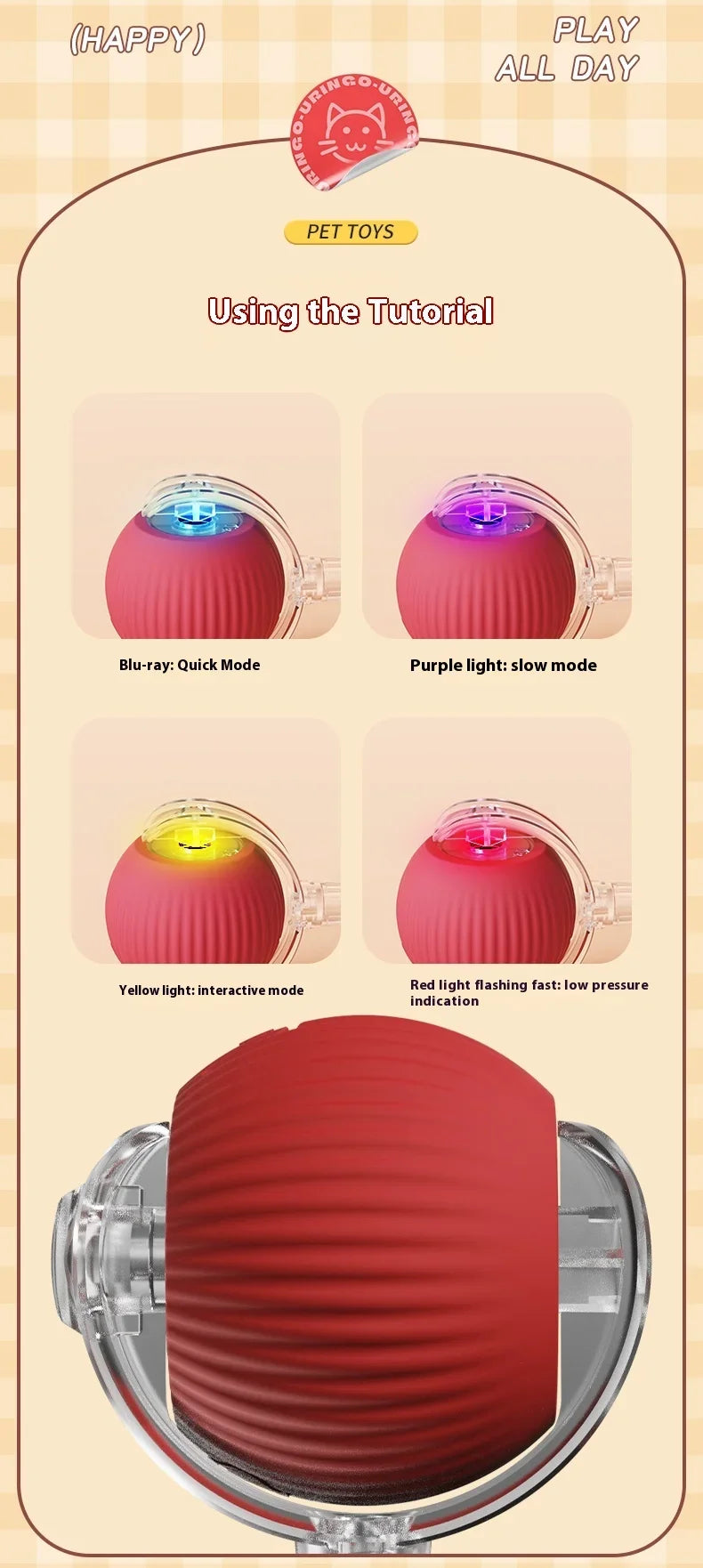 1~2Pcs Cat Interactive Ball Toys Automatic Rolling Ball Faux Tail Rechargeable Smart Pet Electric Toy Cat Training Imitate Mouse