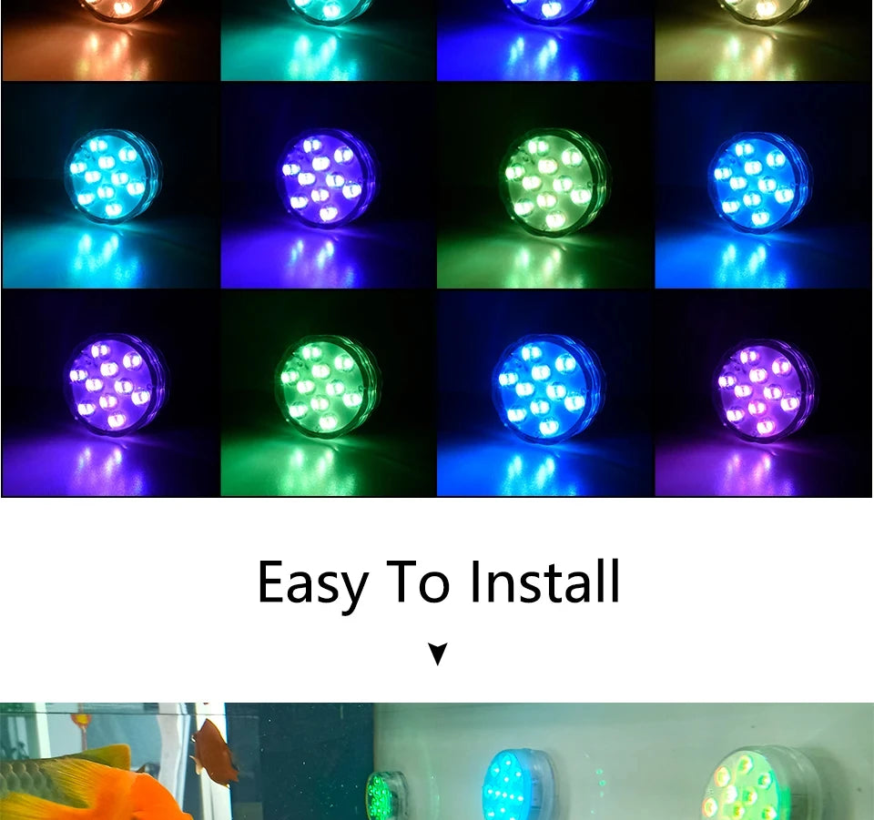10 LEDs RGB Submersible Light Underwater Lamp Battery Operated Garden Swimming Pool Light for Wedding Party Aquarium Vase Bowl Beauty World Shop
