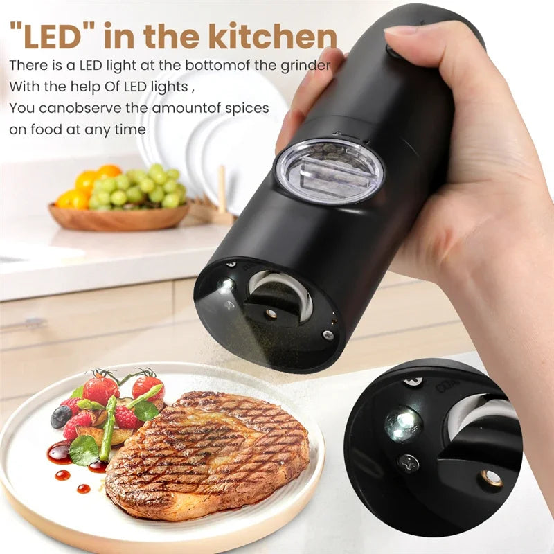 Electric Automatic Salt And Pepper Grinder Set Rechargeable With USB Gravity Spice Mill Adjustable Spices Grinder With LED Light Beauty World Shop