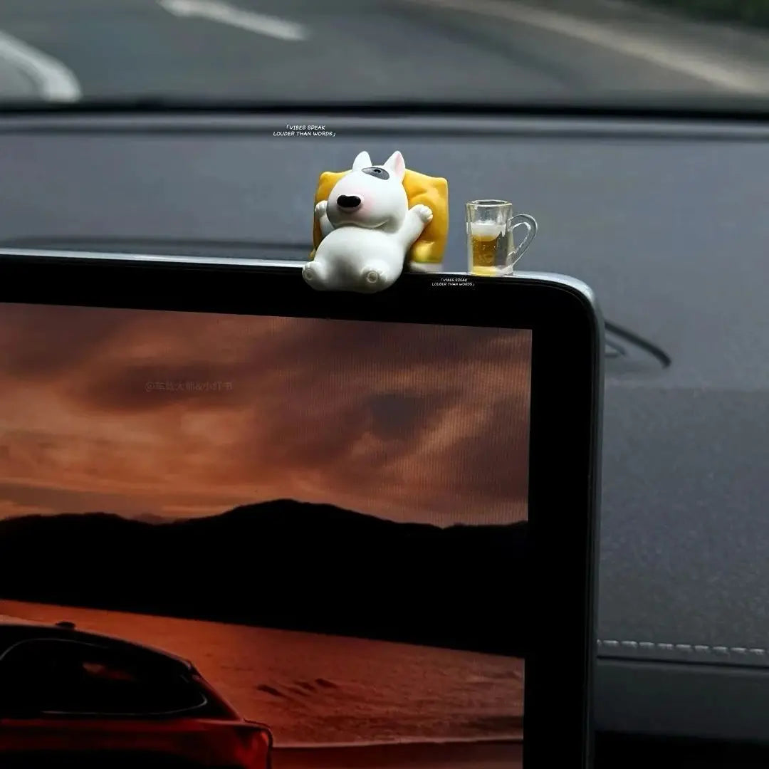Bull Terrier Universal Car Accessories Interior Adorable Dashboard Figurine with Relaxed Pose Ornament for Tesla BMW Hyundai KIA Beauty World Shop