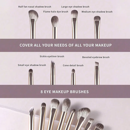 Champagne Silver Portable Eye Makeup Brush Set, 8pcs/Pack Beauty World Shop