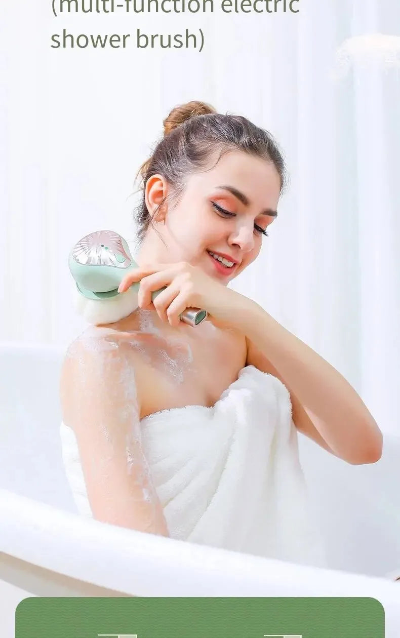 6 in 1 Electric Silicone Bath Brush Electric Back Scrubber 6 Brush Heads USB Rechargeable Rotating Shower Massager with 2 Speeds
