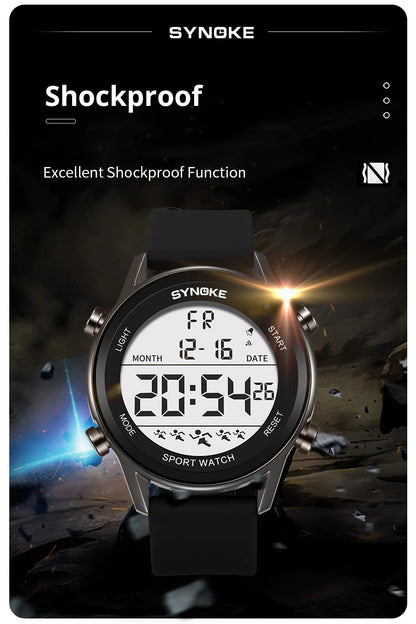 SYNOKE Men Outdoor Sports Multifunctional Waterproof Large Screen Display Luminous LED Digital For Men Fashion Silicon Watch Beauty World Shop