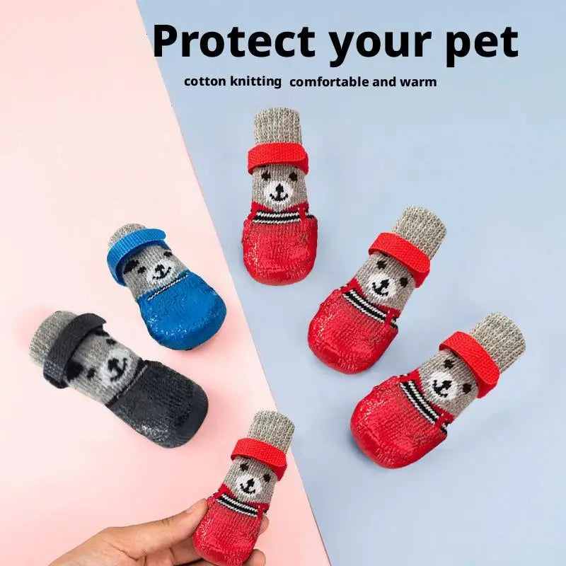 4pcs/lot Winter Warm Dog Socks Anti-Slip Rain Snow Boots Waterproof Puppy Chihuahua Dogs Shoes Booties for Small Large Dogs Beauty Trend Shop