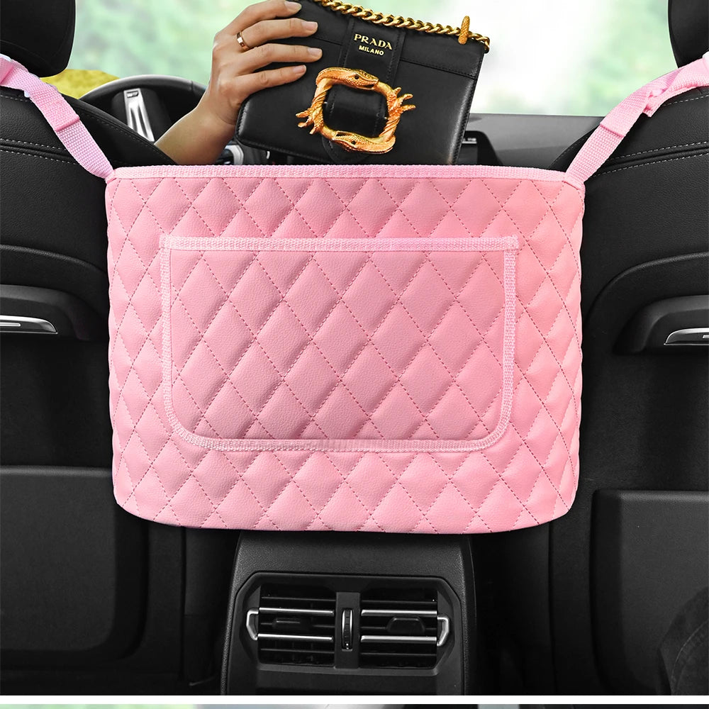 PU Leather Car Middle Seat Storage Net Large Capacity Leather Bag Seat Back Storage Bag Car Chair Back Supplies Storage Goods Ha Beauty World Shop