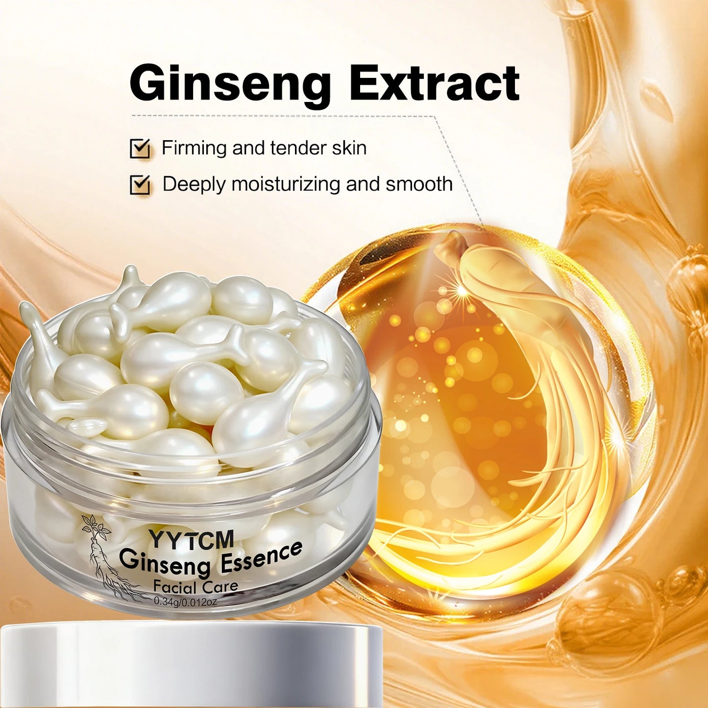 Ginseng Essence Capsules, Moisturizing and Firming Essence Serum, Contains Squalane, Niacinamide, Vitamin E, Retinol, Deep Hydration (0.34Gx30 Capsules)/Bottle-1 Bottle Beauty World Shop