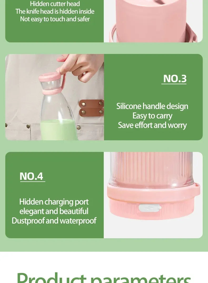 Electric Juicer Cup 6 Blades Blender Milkshake Machine USB Portable Fruit Milk Mixing Tool Mini Fresh Juice Blender Beauty World Shop