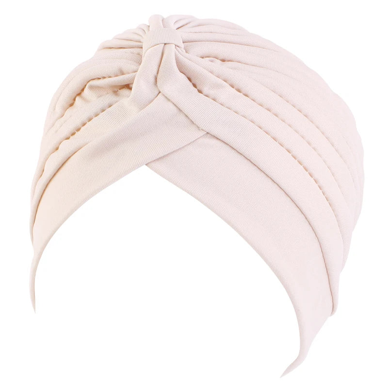 New Knotted Ruffle Turban Ladies Soft Headscarf Casual Streetwear Female Muslim Hijab Indian Hats Cancer Chemo Cap Turbante Beauty World Shop