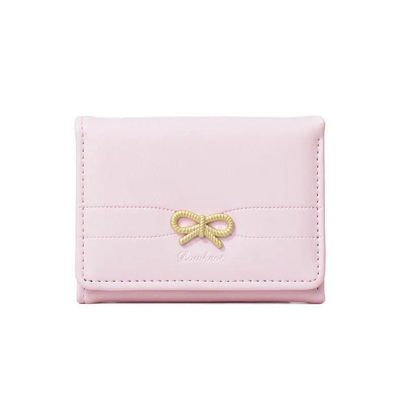 Fashion Wallets Girls Cute Bow Small Wallet Aesthetic Card Holder Classic Three Fold Purse For Women Student Simple Coin Pouch Beauty World Shop