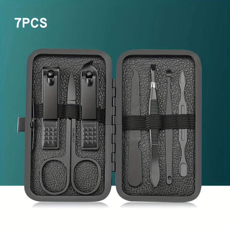7/10/12/18/20/24PCS Set Professional Manicure Set Kits Stainless Steel Fingernail Toenail Clippers Set with Leather Portable Beauty Fashion
