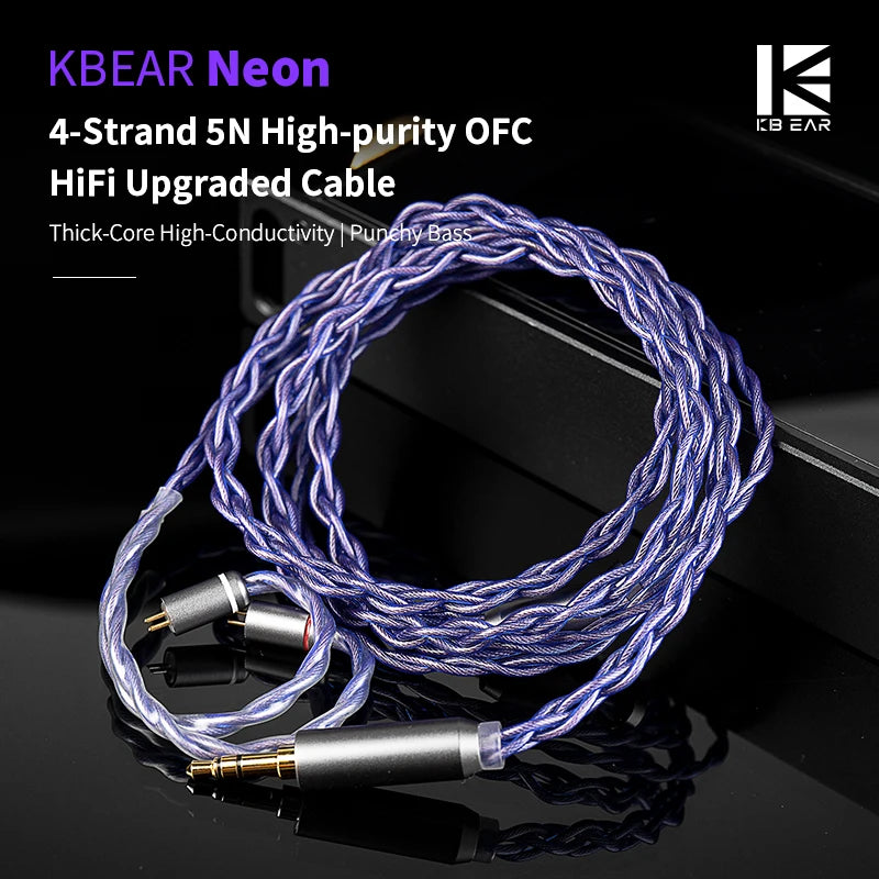 KBEAR Neon High-purity OFC Quad-cross IEM Headphone Cable 4 Core 3.5/4.4MM Balanced Replaceable HiFi Woven Structure Beauty World Shop