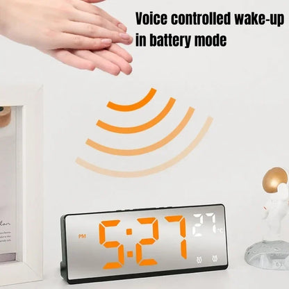 Voice Control Digital Alarm Clock Temperature Dual Alarm Snooze Desktop Table Clock Night Mode 12/24H LED Clock Watch Desk Clock Beauty World Shop