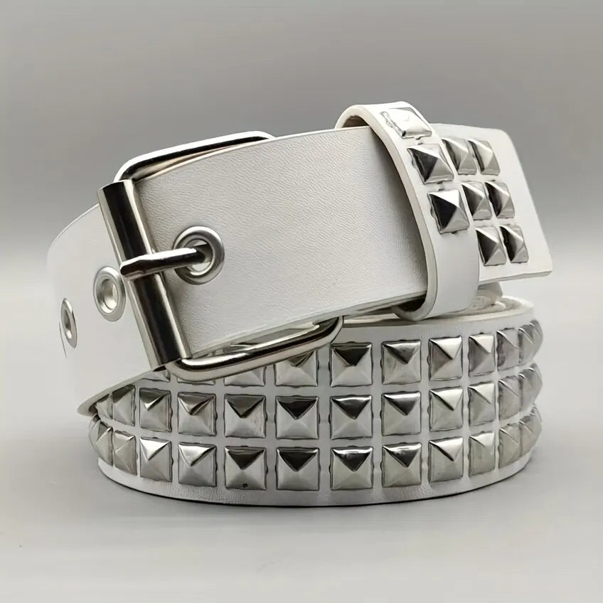 Fashion New Square Bead Rivet Belt Metal Pyramid Belt Men and Women Punk Hardware Jeans Belt Y2K Belt Designer Belt Women's Belt Beauty World Shop