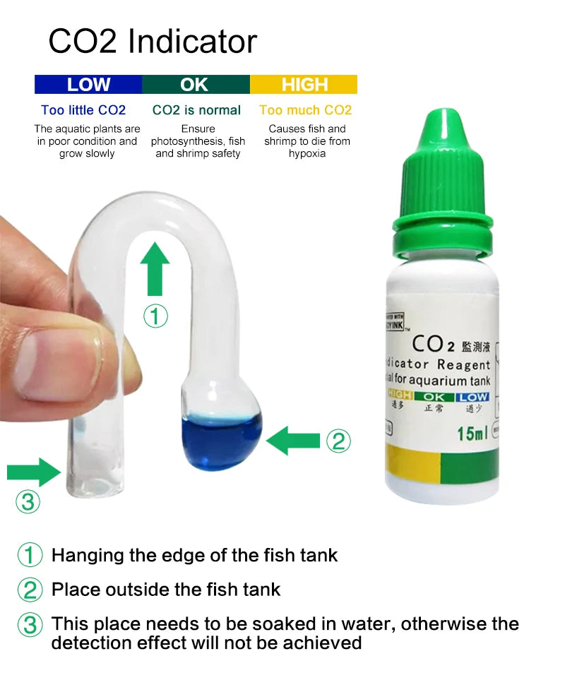 Aquarium CO2 Indicator Solution Monitor Plants Grass CO2 System Concentration Fish Tank Glass Liquid Tester Fluid Drop Checker Beauty World Shop