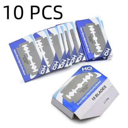 Men Shaving Razor with Blade Sliver Folding Shaving Knife Facial Hair Stainless Steel Straight Razor Barber Tools 10 Pcs Blades Beauty World Shop