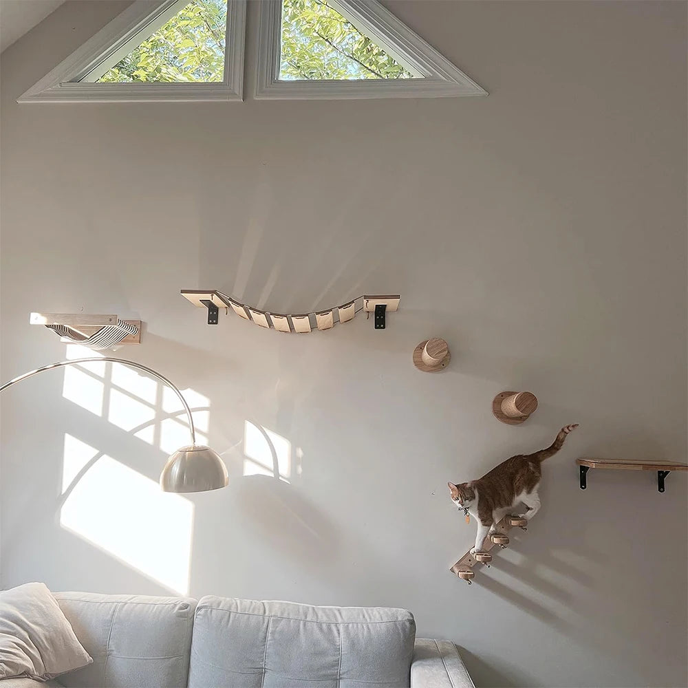 Cat Wall Climbing Shelf Steps Ladder Scratching Post Scratcher Bed Hiding House for Cats Tree Tower Pet Furniture Accessories Beauty World Shop