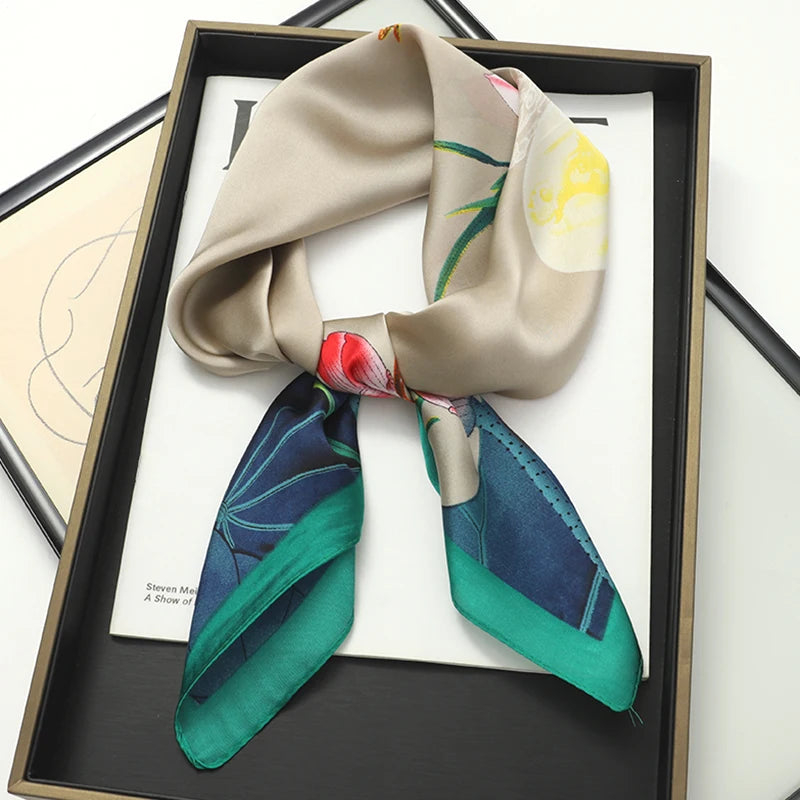 70x70cm Women Silk Scarf Small Satin Square Print Wrap Foulard Femme Handkerchief Bandana Neck Hair Skinny Tie Scarves Shawls Beauty World Shop
