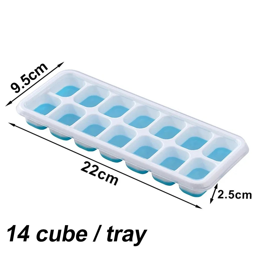 Ice Cube Tray Mold with Lid Silicone Square 14 Cube Easy Release Ice Cube Molds Summer Kitchen Bar DIY Iced Cocktail Freeze Tool Beauty World Shop