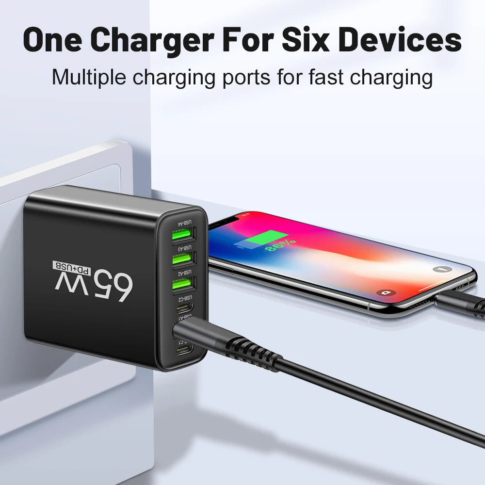 USB Charger 65W Mobile Phone Charger Fast Charging For Xiaomi Samsung Huawei P70 Travel Charger Adaptor For iPhone Quick Charger Beauty World Shop