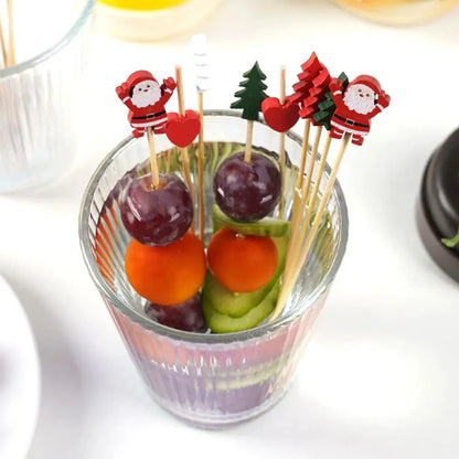100Pcs Christmas Bamboo Skewer Cocktail Picks Cupcake Topper Disposable Food Dessert Toothpicks Fruit Sticks Party Supplies Beauty Trend Shop