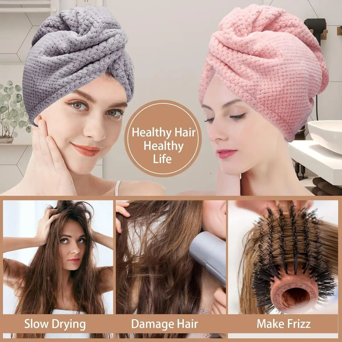 Solid color hair towel Textured dry hair cap 9.8 "X 25.5" absorbent hair towel wrap for button-down women Beauty World Shop