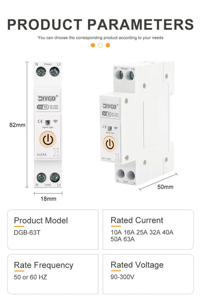 Tuya WIFI Smart Circuit Breaker 1P+N Over-Voltage/Current/Power Protector Under Voltage Protection Voice Remote Control Switch Beauty World Shop
