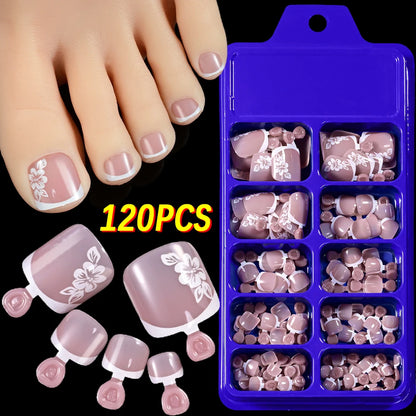 120Pcs 9-Colors French Fake Toenails Summer Short Sqaure Press On Toe Nails Tips Glossy Nude/Pink/Brown Full Cover False Toenail Beauty World Shop