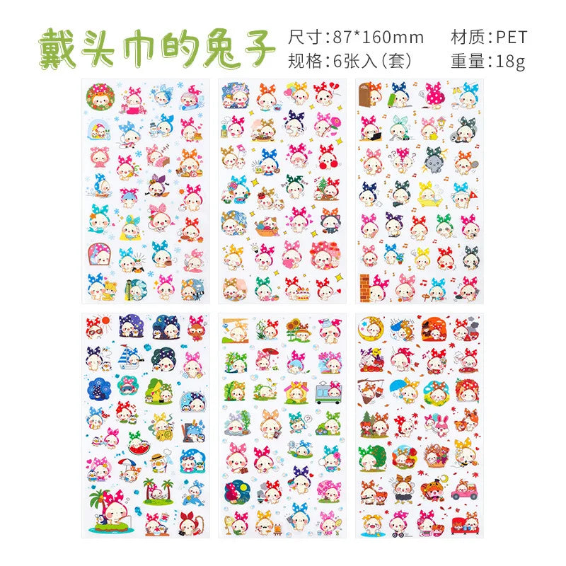 6Pcs/Lot Waterproof Cartoon Transparent Pvc Stickers DIY Hand Account Diary Decorative Stickers Kawaii Phone Cup Stickers Beauty World Shop
