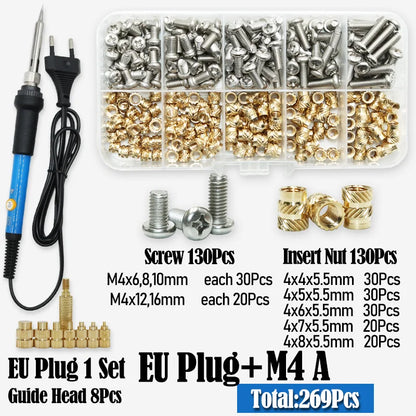Heat Set Thread Brass Insert Nut and Bolt M2 M3 M4 Soldering Iron Tip Copper Insertion Nut Machine Screw Kit Inserts 3d Printer Beauty World Shop