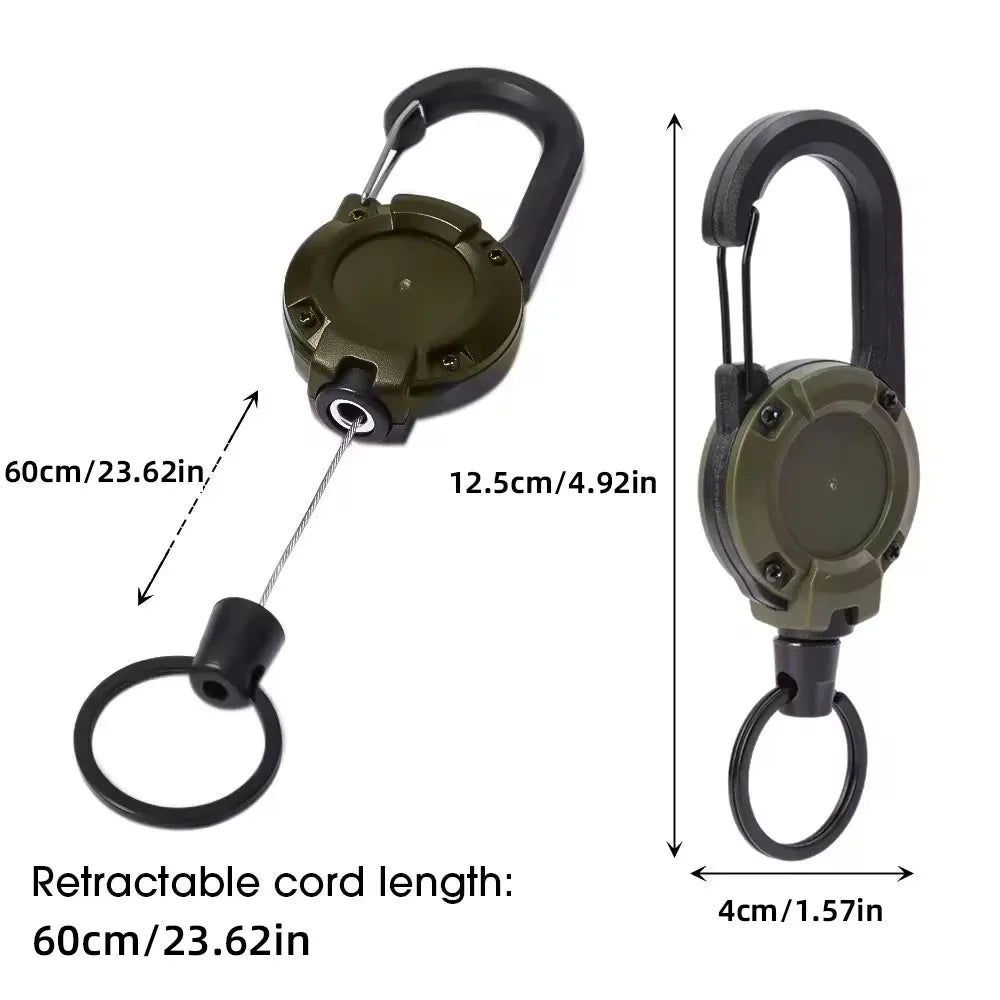 Retractable Heavy Duty Pull Reel Carabiner Strong Steel Wire Rope Buckle Spring Key Ring Outdoor Sporty attachment Keychain Tool Beauty World Shop