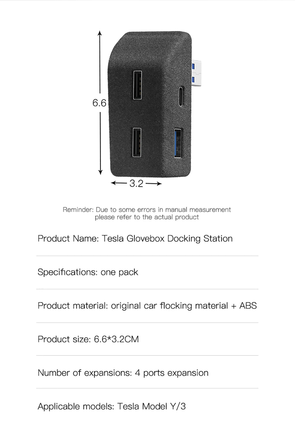 YZ Glove Box Docking Station For Tesla Model 3 Y Juniper Highland Quick Charger 4 USB Shunt Hub Flocking Adapter Powered Splitte Beauty World Shop