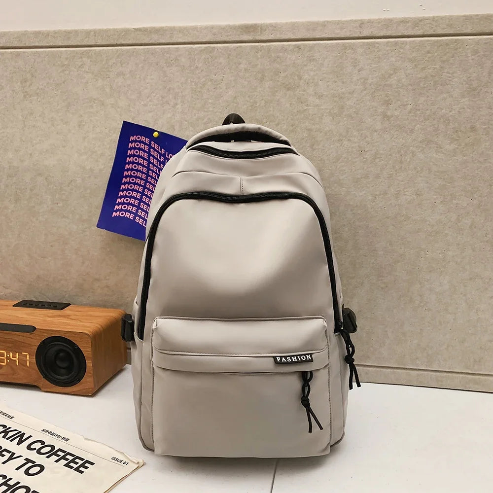Large Capacity Solid Color Student Backpack Junior and High School Simple Black Travel Backpack Beauty World Shop