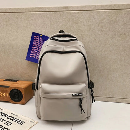 Large Capacity Solid Color Student Backpack Junior and High School Simple Black Travel Backpack Beauty World Shop