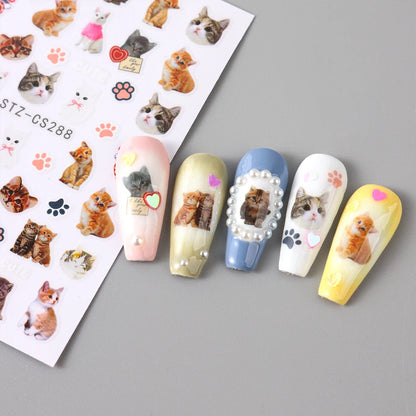 Lovely Dog Cat Animal Bunny 3D Korean Cartoon Scrawl Relief Self Adhesive Nail Art Stickers Cute Pretty Puppy Kitty Star Manicur Beauty World Shop