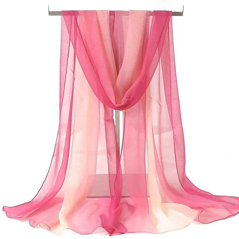 Four Seasons Thin Soft Chiffon For Women Silky Gradient Printing Beach Georgette Scarf Shawls Long Wraps Beach Sunscreen Hijab Beauty World Shop