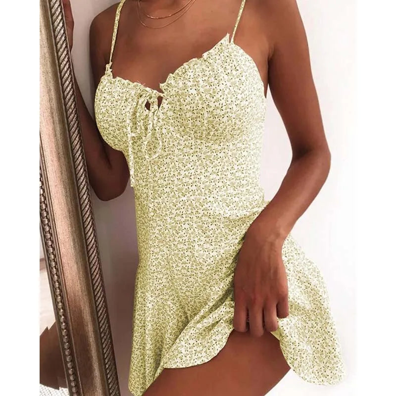 Floral Print A Line Mini Dresses Sexy Lady Dating Camisole Strapless Backless Dress Boho Solid Beach Clothing Beauty World Shop