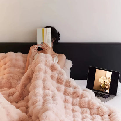 [Cozy|Faux Rabbit] Soft, Warm, 1pc Cozy Faux Rabbit Fleece Blanket | Throw for Bedroom, Guest Room, Living Room, Student Dormito Beauty World Shop