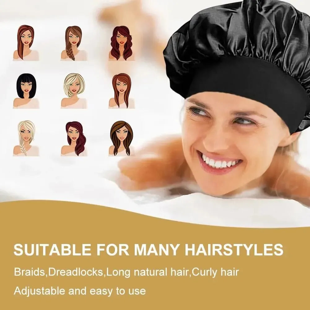 Wide-brimmed High Elastic Hair Band Female Pile Cap Autumn Lunar November Beauty Hair Care Hat Satin Nightcap Beauty Fashion