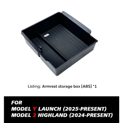 For Tesla Model Y Juniper 2025 Launch Center Console Eyeglasses Storage Box Armrest Box Upper&Lower Silicone Pad Beauty World Shop