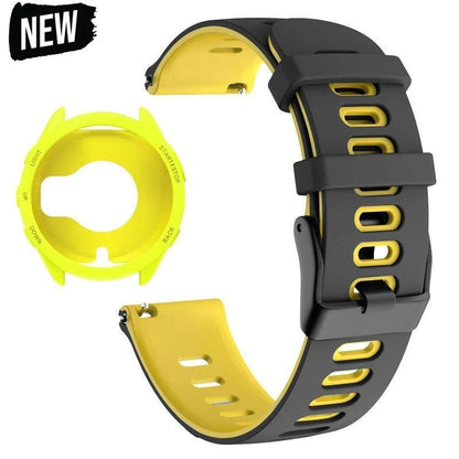 Case+Strap Compatible for Garmin Forerunner 965 Strap 22mm Two Tone Sports Silicone Band Soft Hollow Protector Cover (wihtout fi