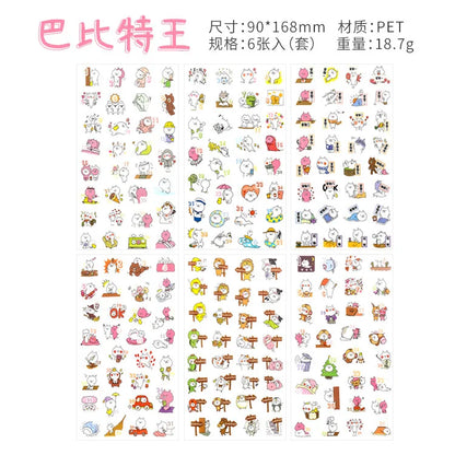 6Pieces/Set Transparent Pvc Waterproof Cartoon Sticker DIY Hand Account Decorative Stickers Kawaii Phone Cup Stickers Beauty World Shop